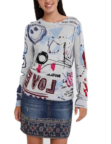 Jersey Desigual Mar Gris Estampado Mujer