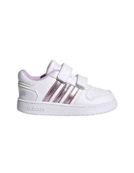 Zapatillas Adidas Hoops 2.0 CMF I Blanco/Rosa Niña