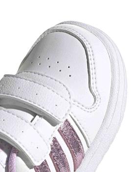 Zapatillas Adidas Hoops 2.0 CMF I Blanco/Rosa Niña