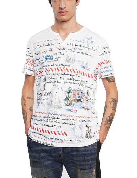 Desigual Camiseta de punto de manga corta para hombre, Blanco