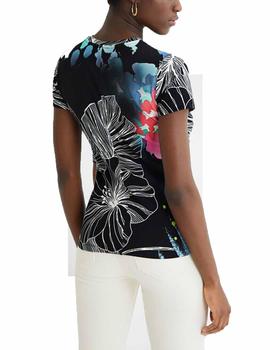 Camiseta Desigual Leaves Negro/Flores Mujer