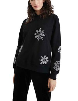 Sudadera Desigual No Zip Swiss Emboide Negro Mujer