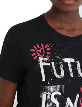 Camiseta Desigual Future Is Now Negro Mujer