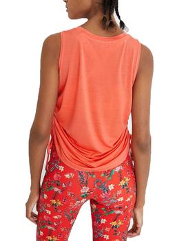 Camiseta Desigual Tank Drawstring Side Coral Mujer