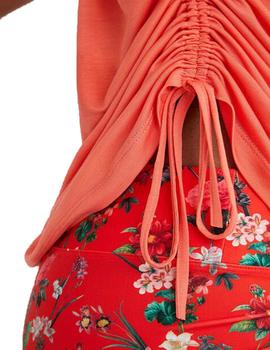 Camiseta Desigual Tank Drawstring Side Coral Mujer