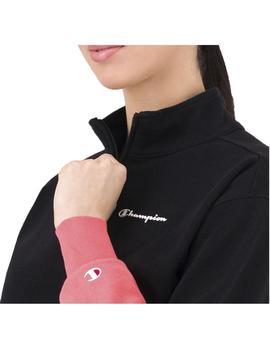 Sudadera Champion Half Zip Negro/Coral Mujer