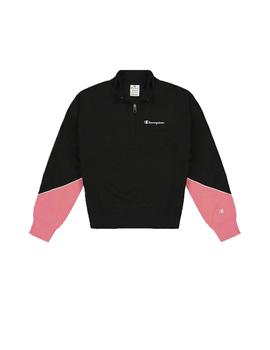 Sudadera Champion Half Zip Negro/Coral Mujer