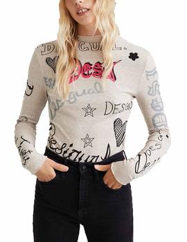 Camiseta Desigual Lettering Gris Mujer