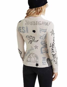 Camiseta Desigual Lettering Gris Mujer