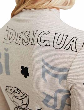 Camiseta Desigual Lettering Gris Mujer