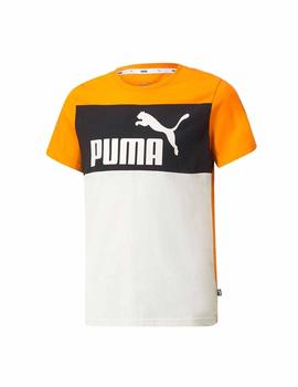 Camiseta Puma ESS+ Colorblock Naranja/Neg/Bco Niño