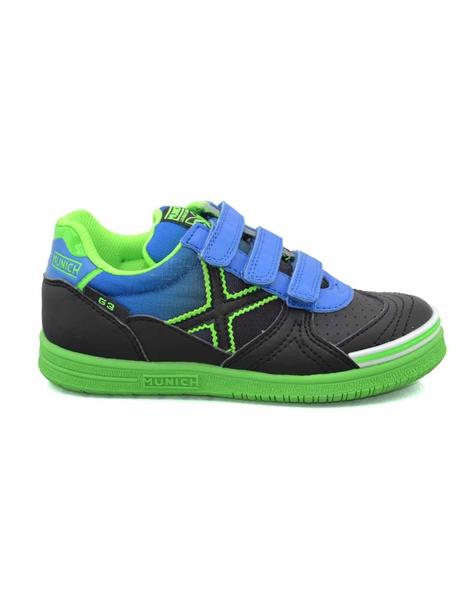 Zapatilla Munich G3 Kid Velcro Azul y Fluor