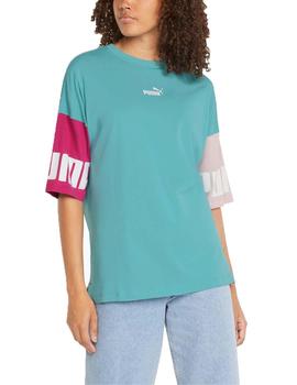 Camiseta Puma Power Colorblock Verde Mujer
