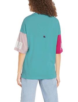Camiseta Puma Power Colorblock Verde Mujer
