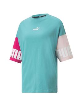 Camiseta Puma Power Colorblock Verde Mujer