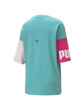 Camiseta Puma Power Colorblock Verde Mujer