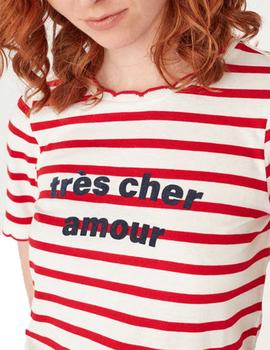 Camiseta Naf Naf Obeautiful Crudo/Rojo Mujer