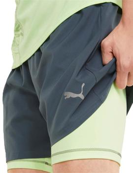 Pantalon corto Puma Run 2IN1 5' Gris/Verde Hombre