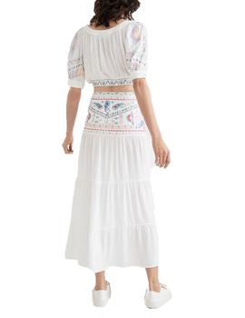 Falda Desigual Boho Blanco Mujer