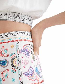 Falda Desigual Boho Blanco Mujer