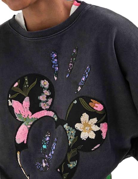 Sudadera Desigual Mickey Patch Flower Negro Mujer