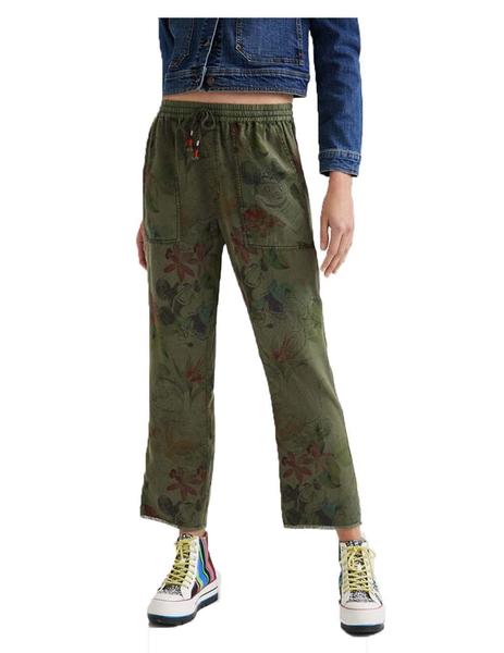 Pantalon Desigual Mickey Flowers Verde Mujer