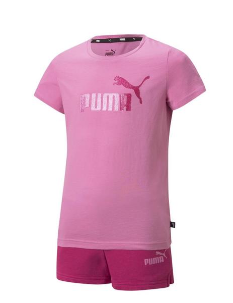 Set Puma Logo Tee & Shorts Magenta Niña