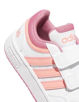 Zapatillas Adidas Hoops 3.0 Blanco/Rosa Niña