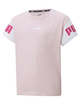 Camiseta Puma Power Colorblock Rosa/Bco Niña