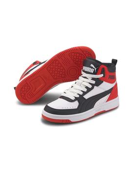 Zapatilla Puma Rebound JOY Jr Blanco-Negro-Rojo