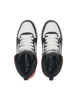 Zapatilla Puma Rebound JOY Jr Blanco-Negro-Rojo