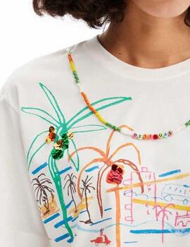 Camiseta Desigual Palmer Blanco Mujer