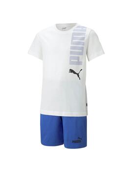 Set Puma Short Logolab Blanco/Azul Niño