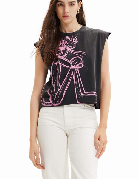 Camiseta Desigual Pink Panther SM Negro Mujer