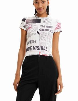 Camiseta Desigual Newspaper MC Blanco/Multic Mujer