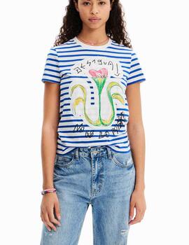 Camiseta Desigual Paris MC Blanco/Azul Mujer