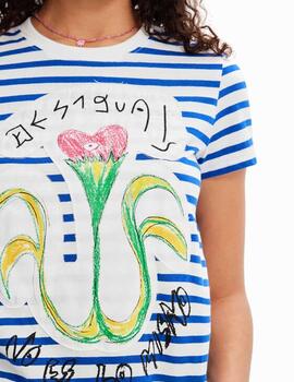 Camiseta Desigual Paris MC Blanco/Azul Mujer