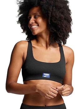 Top de Bikini Puma Ribbed Scoop Negro Mujer