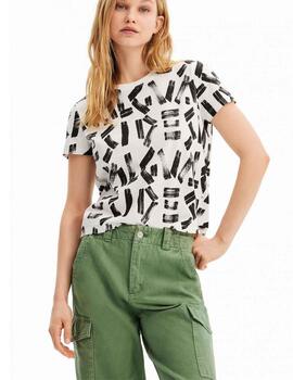 Camiseta Desigual Glasgow MC Blanco/Negro Mujer