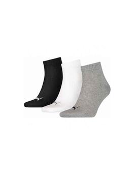 Calcetines Puma Quarter Plain 3P Gris/Blanco/Negro