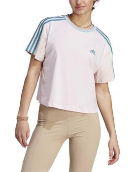 Camiseta Adidas W 3S CR Top Rosa/Verde Mujer
