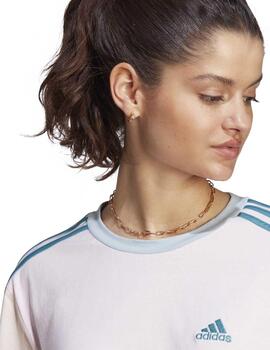 Camiseta Adidas W 3S CR Top Rosa/Verde Mujer