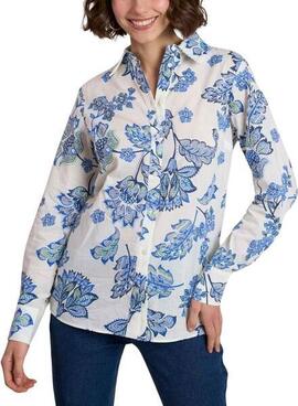 Camisa Naf Naf Hcamo  ML Crudo/Azul Mujer