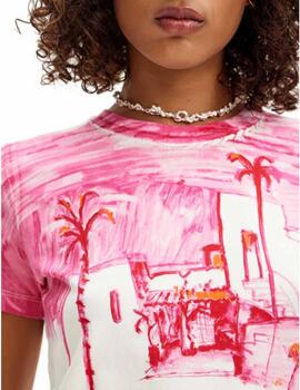 Camiseta Desigual Fez Blanco/Fucsia Mujer