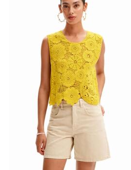 Camiseta Desigual Yellit Crochet Amarillo Mujer