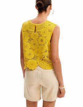 Camiseta Desigual Yellit Crochet Amarillo Mujer