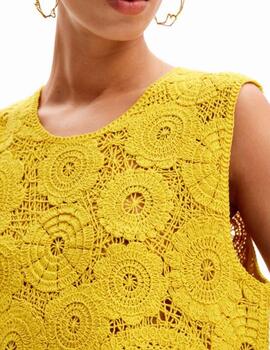 Camiseta Desigual Yellit Crochet Amarillo Mujer