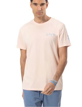 Camiseta elPulpo Estampado Triple Logo Rosa Hombre