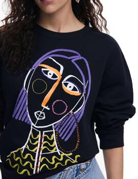 Sudadera Desigual Face Negro Mujer