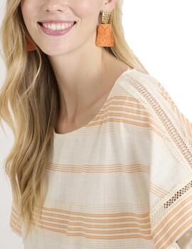 Blusa Naf Naf Floppy MC Beige/Naranja Mujer